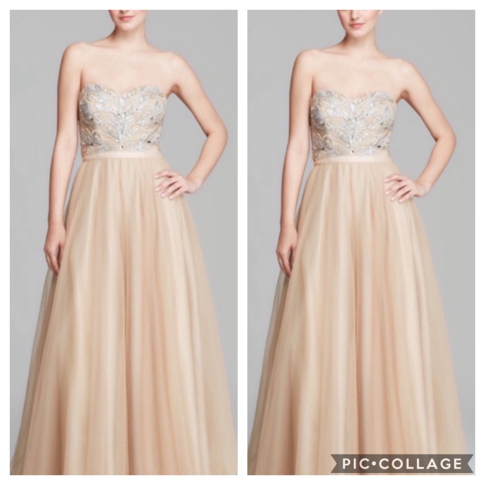 Aidan Mattox strapless fit and flare gown